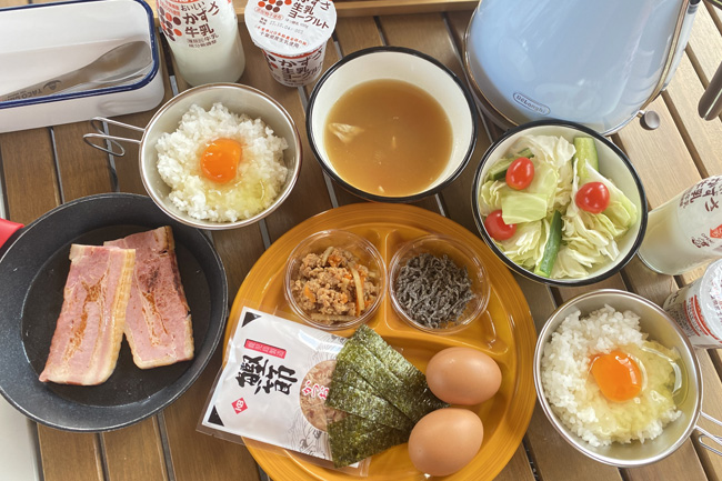 多古米・あじさい卵のご朝食